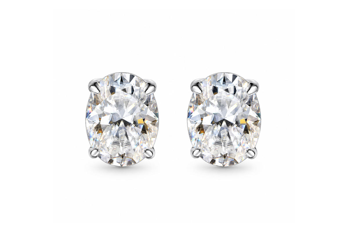 The Oval Solitaire Studs Moissanite