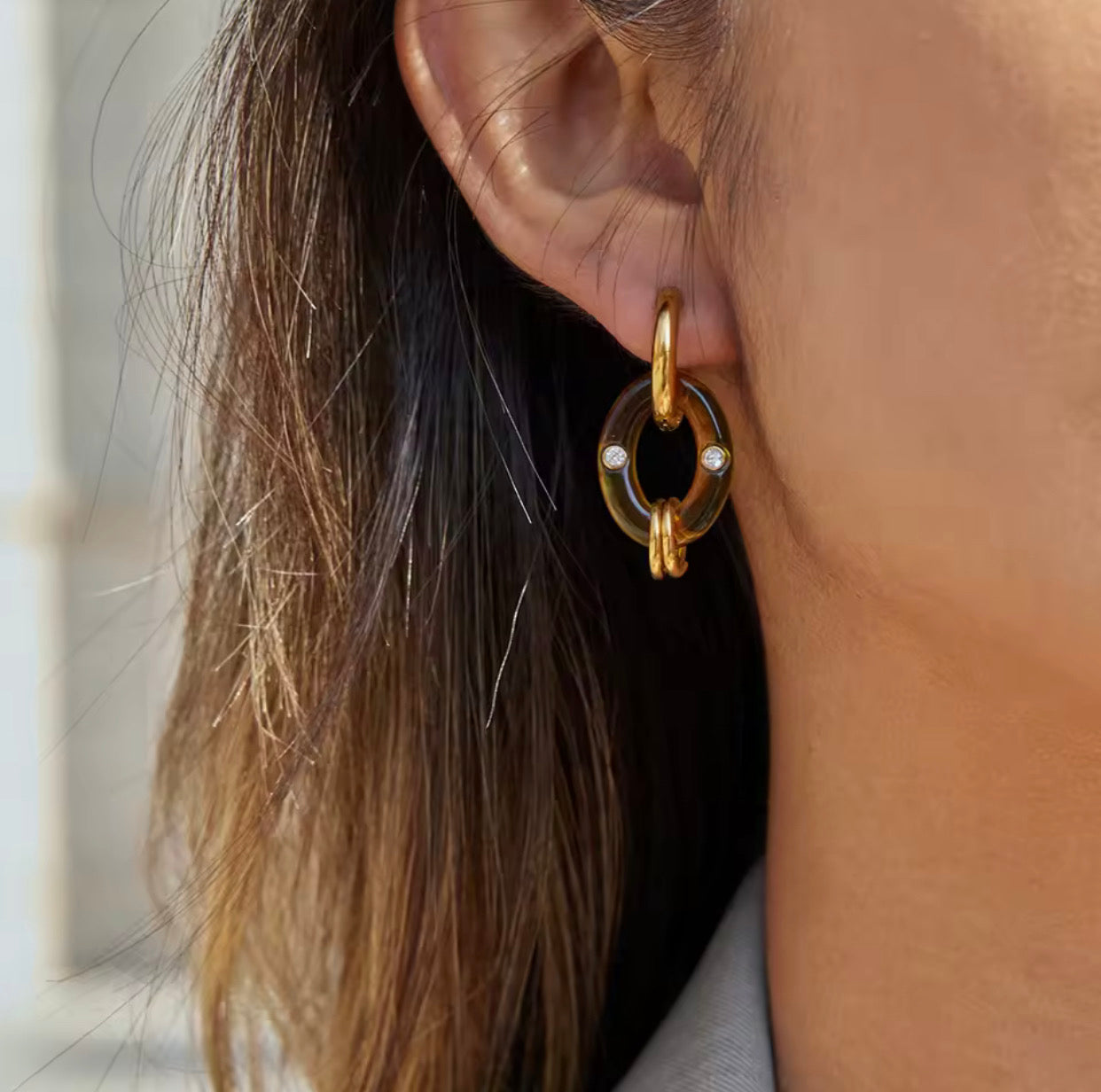 Resin Tortoiseshell Gold Earrings