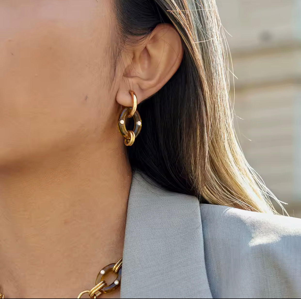 Resin Tortoiseshell Gold Earrings